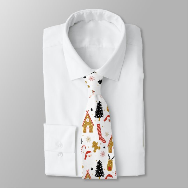 Cute Colourful Christmas Pattern Tie (Tied)