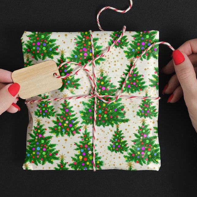 Cute colourful Christmas trees beige Wrapping Paper (Creator Uploaded)
