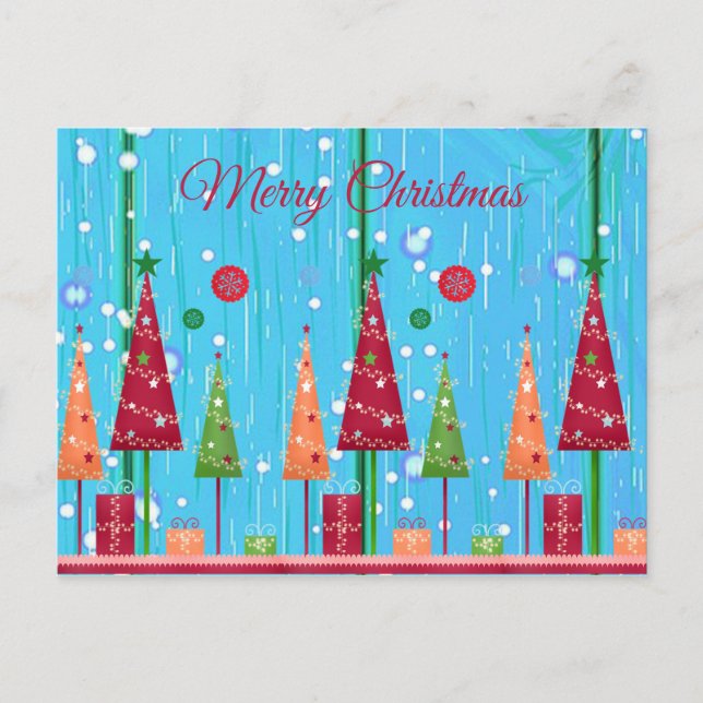 Cute, Colourful, Christmas Trees, Christmas Postcard (Front)