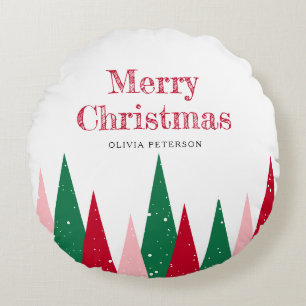 Cute Colourful Christmas Trees Modern Decor Round Pillow