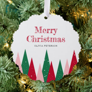 Cute Colourful Christmas Trees Modern Kids Ornament Card