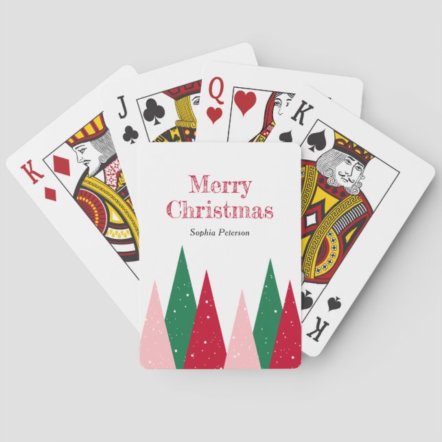Cute Colourful Christmas Trees Modern Playing Cards (Back)