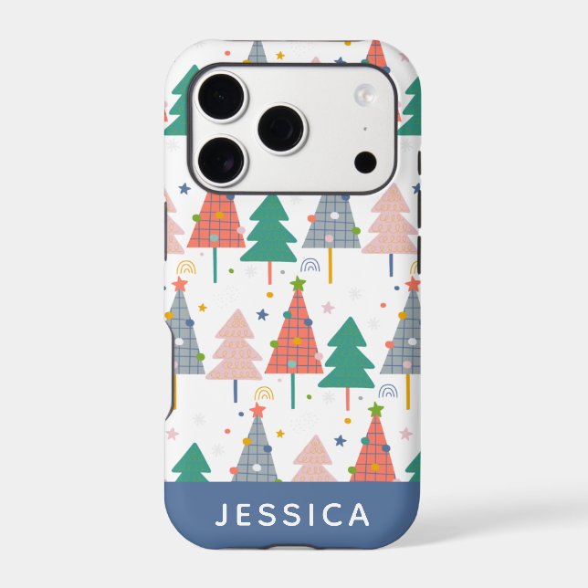 Cute Colourful Christmas Trees Pattern Personalize (Back)