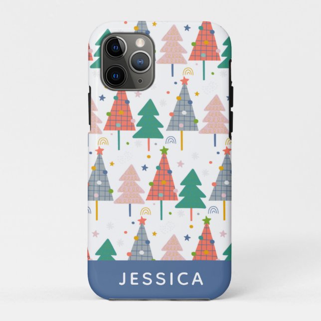 Cute Colourful Christmas Trees Pattern Personalize Case-Mate iPhone Case (Back)