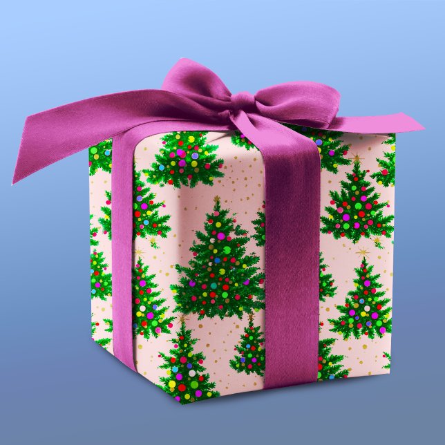 Cute colourful Christmas trees rose pink Wrapping Paper (Creator Uploaded)