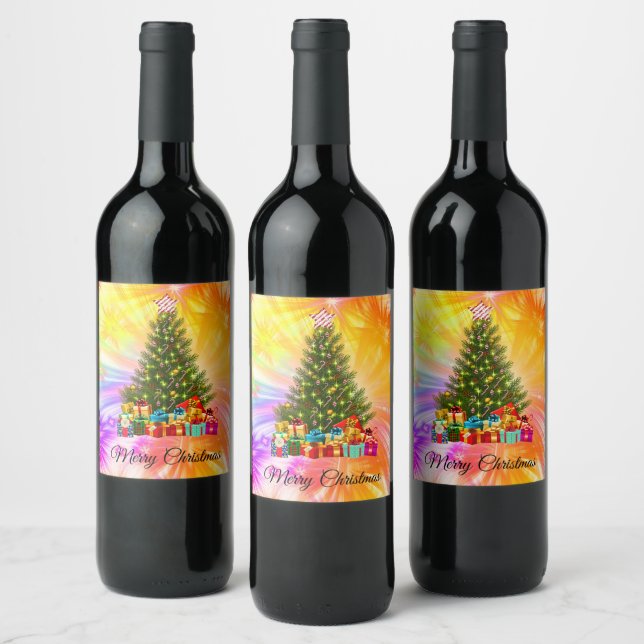 Cute, Colourful, Christmas Wine Label (Bottles)