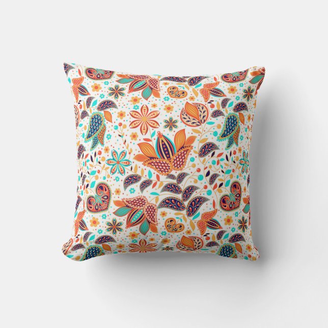 Cute colourful classic floral patterns throw pillow (Front)