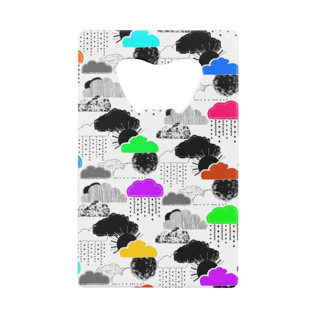 Cute colourful clouds patterns credit card bottle opener (Front)