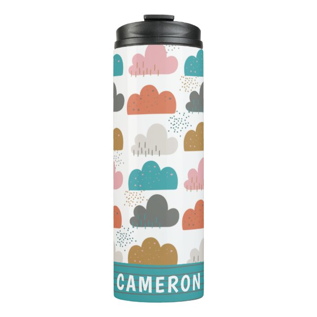 Cute Colourful Clouds Personalized Name Turquoise Thermal Tumbler (Front)