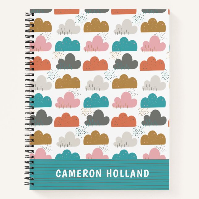 Cute Colourful Clouds Personalized Pink Turquoise Notebook (Front)
