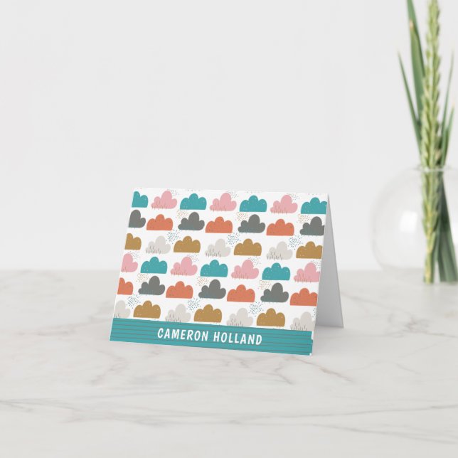 Cute Colourful Clouds Personalized Stationery Note Card (Front)