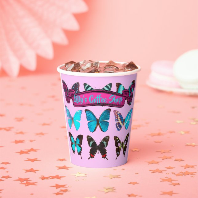 Cute Colourful Coffee Butterfly Shop Paper cup (Insitu)