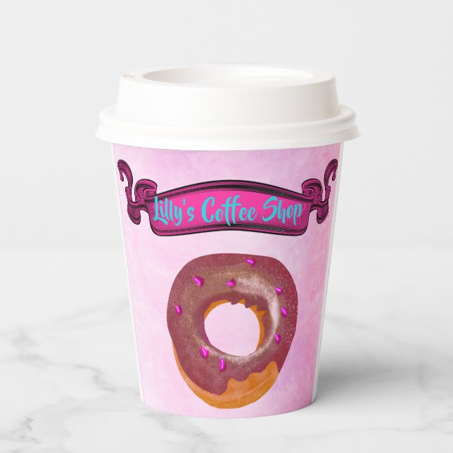 Cute Colourful Coffee Doughnut Shop Paper cup (Back)