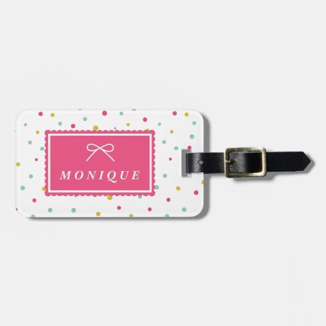 Cute Colourful Confetti Dots Pattern Luggage Tag (Front Horizontal)