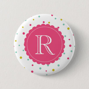 Cute Colourful Confetti Dots Pattern Monogram 2 Inch Round Button