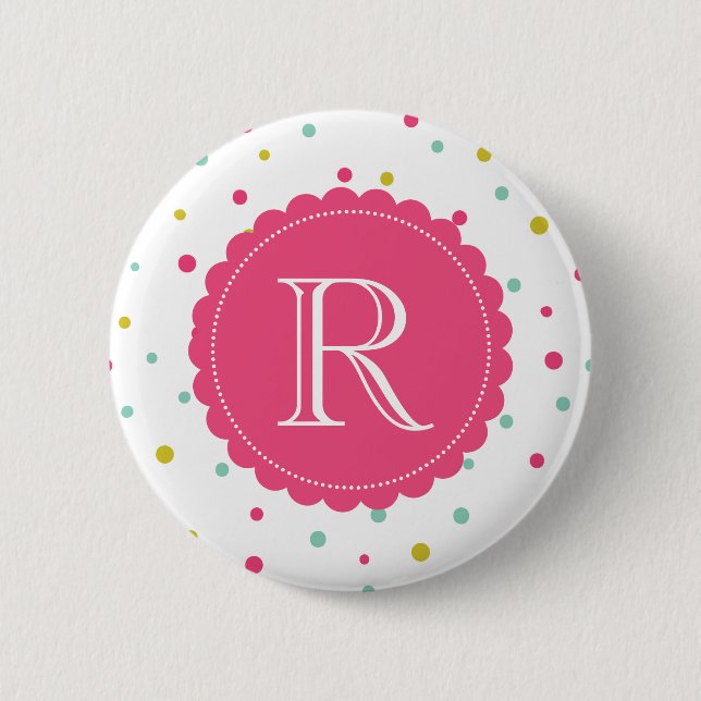 Cute Colourful Confetti Dots Pattern Monogram 2 Inch Round Button (Front)