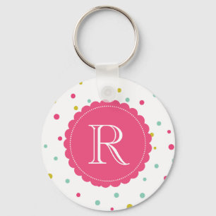 Cute Colourful Confetti Dots Pattern Monogram Keychain