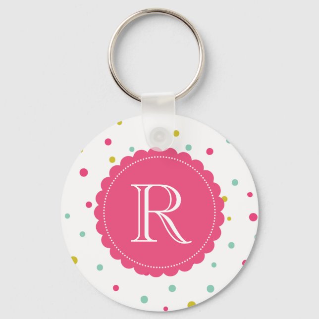 Cute Colourful Confetti Dots Pattern Monogram Keychain (Front)