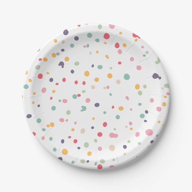 Cute Colourful Confetti Dots Pattern Paper Plate (Front)