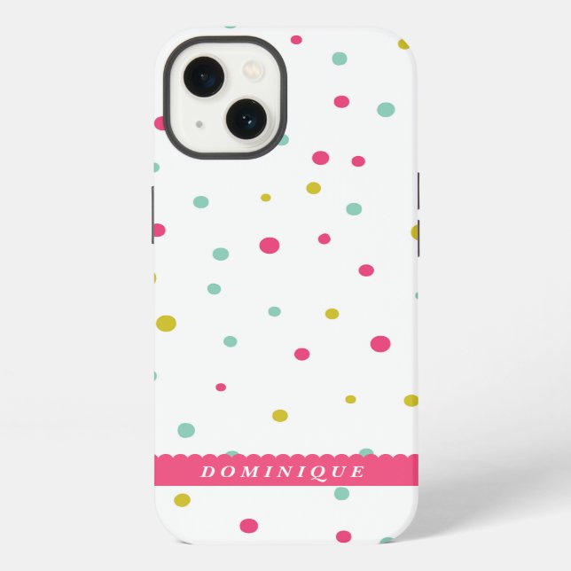 Cute Colourful Confetti Dots Pattern Personalized iPhone Case (Back)