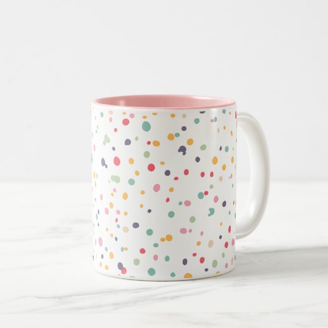 Cute Colourful Confetti Dots Pattern Two-Tone Coffee Mug (Front Right)