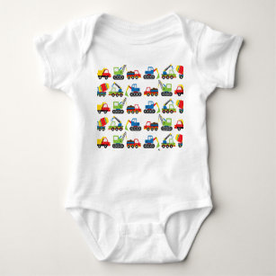 Cute Colourful Construction Vehicle Toy Cars   Baby Bodysuit