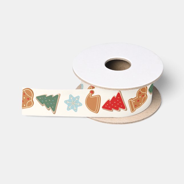 Cute Colourful Cookies Pattern Christmas Satin Ribbon (Spool)