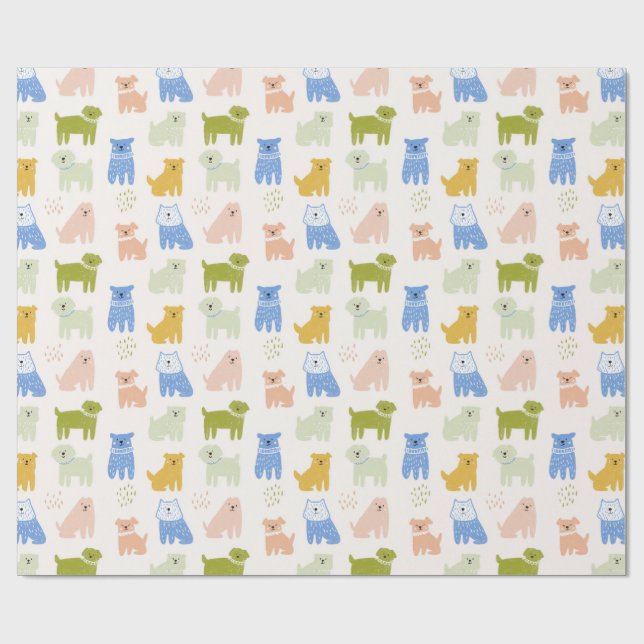 Cute Colourful Crayon Dogs Wrapping Paper  (Flat)
