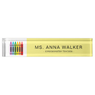 Cute Colourful Crayons Kindergarten Teacher Nameplate