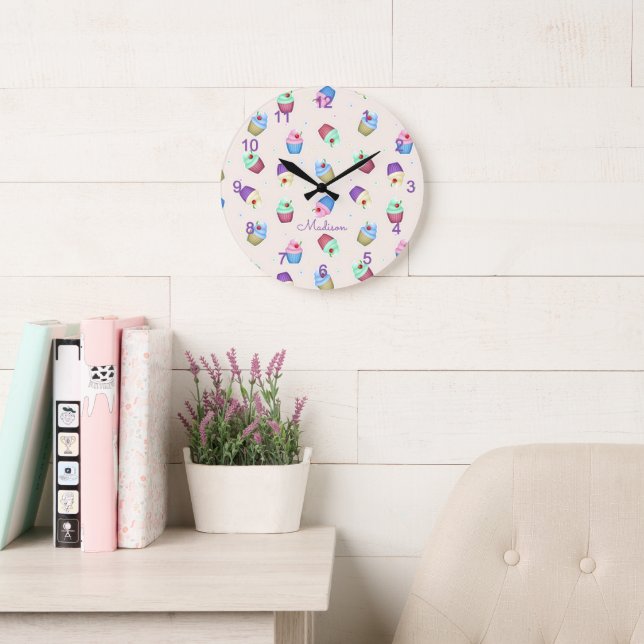 Cute Colourful Cupcakes Large Clock (Reading Room)