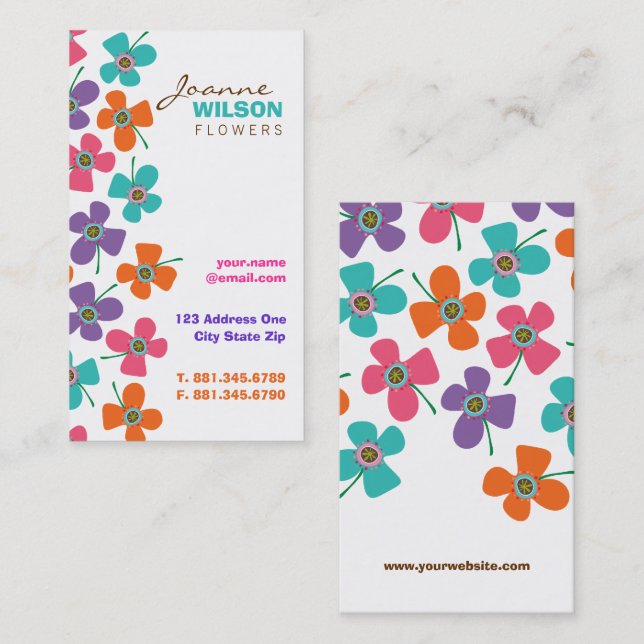 Cute Colourful Daisies Pop Summer Flowers Whimsica Business Card (Front/Back)