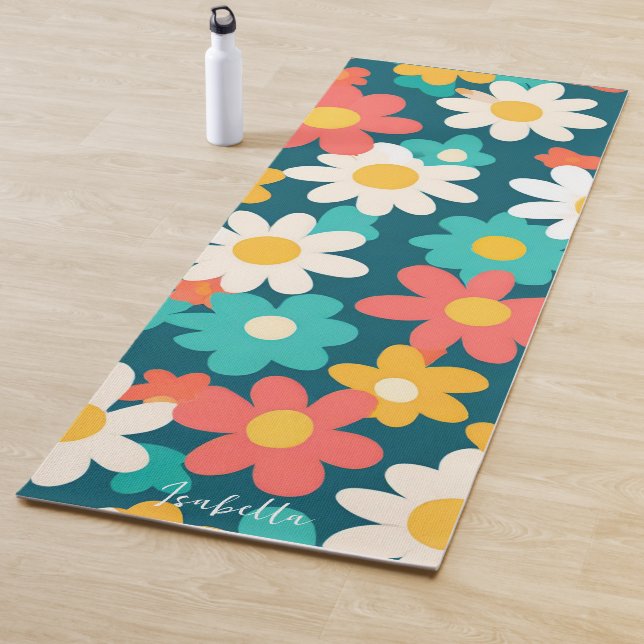 Cute colourful Daisy Flower Botanical pattern girl Yoga Mat (In Situ)