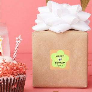 Cute colourful Daisy flower pattern Birthday name Square Sticker