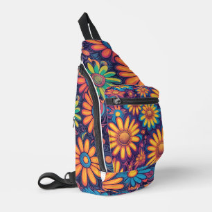 Cute colourful Daisy Flower psychedelic pattern Sling Bag