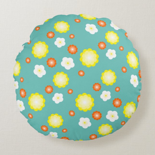 Cute colourful Daisy flowers pattern Round Pillow (Front)