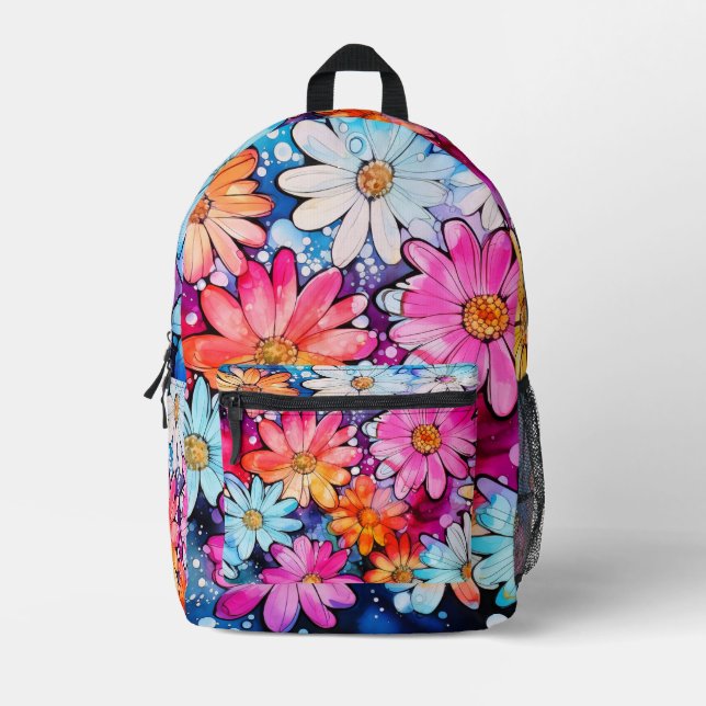 Cute Colourful Daisy Flowers Printed Backpack (Front)