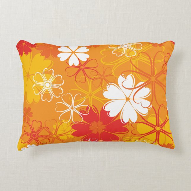 Cute Colourful Daisy Illustration Floral Pattern Accent Pillow (Front)