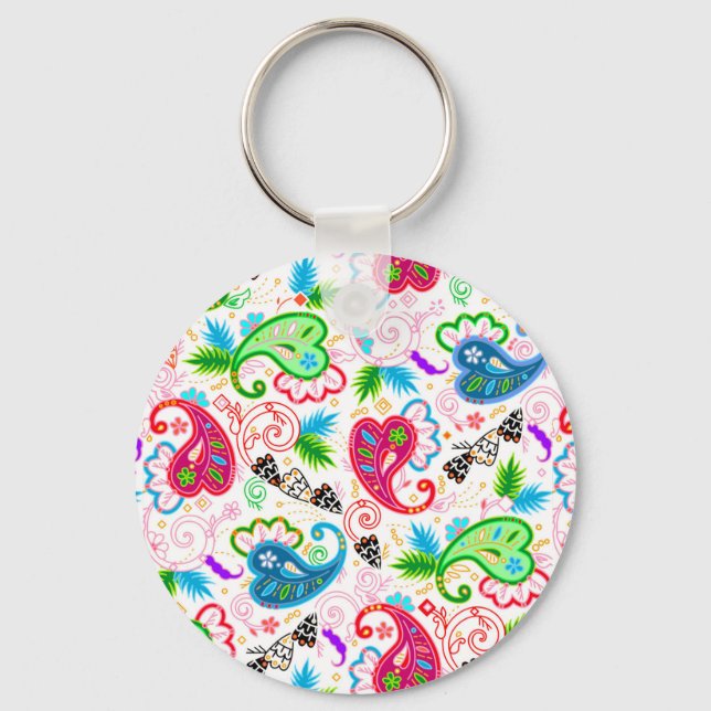 Cute colourful decorative flowers patterns keychain (Front)