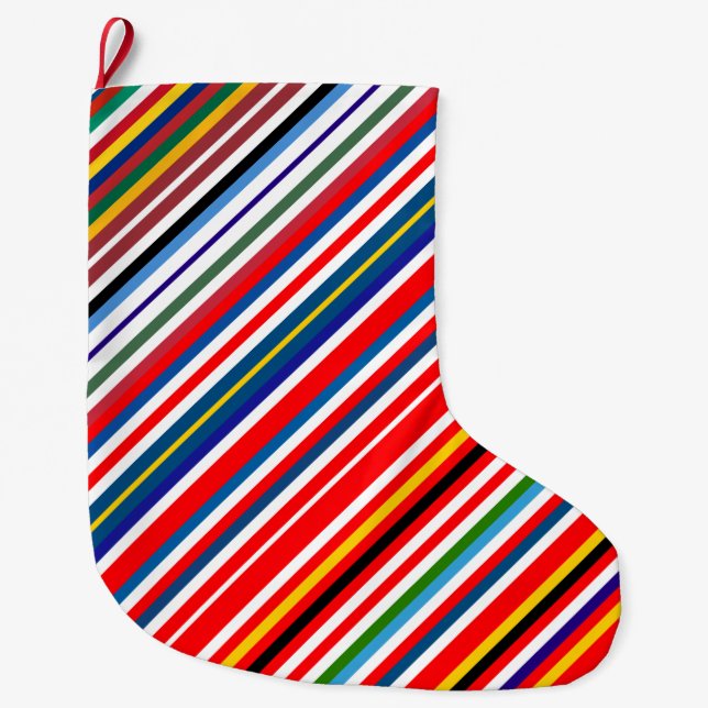 Cute colourful decorative stripes large christmas stocking (Front)