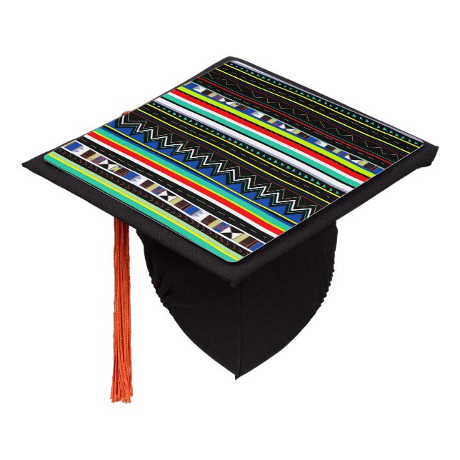 Cute colourful decorative tribal pattern graduation cap topper (Angled)