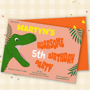 Cute Colourful Dinosaur 5th/Any Age Birthday Party Invitation