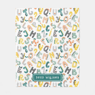 Cute Colourful Dinosaur Alphabet Pattern Kids  Fleece Blanket