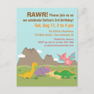 Cute Colourful Dinosaur Birthday Party Invitation