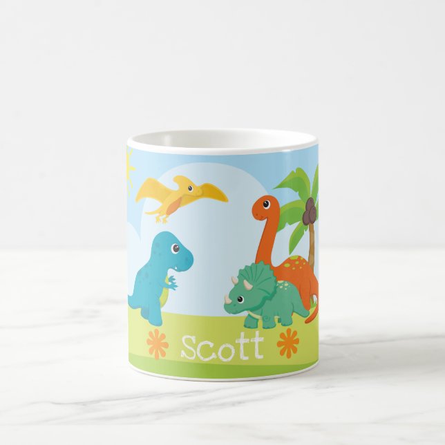 Cute Colourful Dinosaur Friends Kids Coffee Mug (Center)