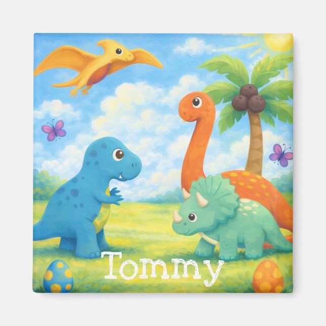 Cute Colourful Dinosaur Friends Kids  Magnet (Front)