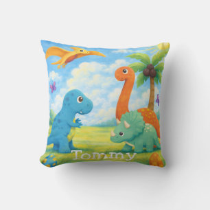 Cute Colourful Dinosaur Friends Kids Throw Pillow