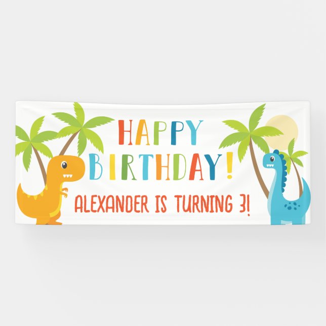 Cute colourful dinosaur happy birthday party banner (Horizontal)