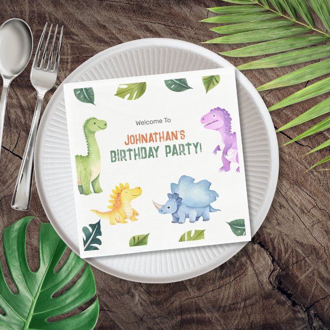 Cute Colourful Dinosaur Kids Birthday Party Napkin (Cute Colorful Dinosaur Kids Birthday Party Napkins)