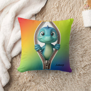 Cute Colourful  Dinosaur Kids Personalized Name  Throw Pillow