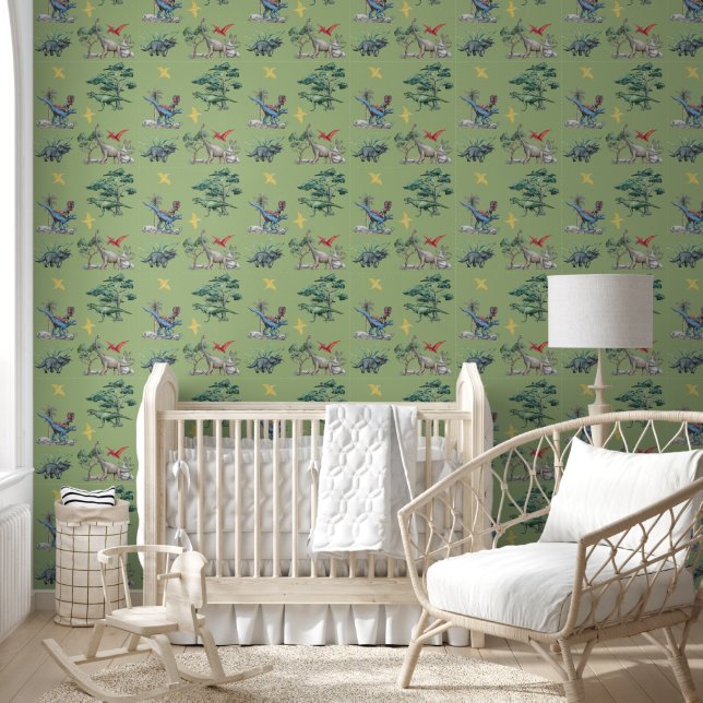 Cute Colourful Dinosaur Pattern Boys Room Wallpaper (Kids)